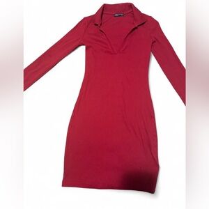 ZARA Red Ribbed Collared Bodycon Dress – Size S